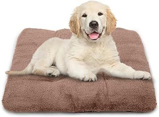 LeLePet Self Heating Pet Pad, Soft Puppy Head Bed, Pet Heating Mat, Thick Cat Blanket, Thermal Fluffy Dog Bed Cushion, Anti Slip Dog Crate Mattress, Washable Warm Winter Pet Bed Mat, Brown, 115x72cm