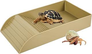 JETHMA Tortoise Water Dish, Tortoise Bath Dish, Anti Slip Reptile Pool Bowl with Ramp, Reptile Feeding Box Dish, Tortoise Water Bowl For Basking Feeding Bathing (Brown)