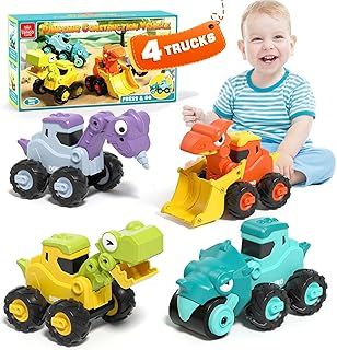 Lehoo Castle Kids Digger Toys for 1 2 3 Year Old Boys, Construction Dinosaur Toys for Boys, Excavator Garden Toy for Toddlers Age 1-3 Pull Back Friction Powered Press and Go Cars Truck