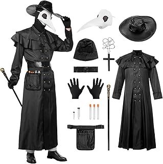 Plague Doctor Costume Adult,Plague Doctor Outfit Medieval Steampunk Costume 14pcs Set with Plague Doctors Mask Plague Doctor Fancy Dress Halloween Costumes for Women Men