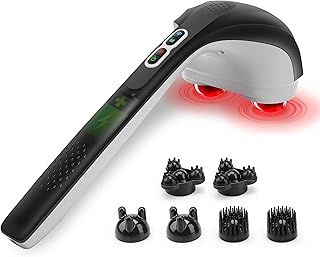 Snailax Cordless Handheld Back Massager with Heat,Deep Tissue Percussion Massager for Neck,Back Shoulder,Calf,Legs, 3 Sets of Dual Pivoting Heads, Gifts for Women,Men