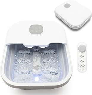 Rio Deluxe Foldaway Foot Spa Foot Bath with Massaging Rollers, Adjustable Temperature Settings (42°C, 44°C, 46°C), Pedicure Pumice Stone, Relaxing Bubbles, Powerful 500W Water Heater & Remote Control