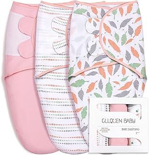 GLLQUEN BABY Baby Swaddle Wraps for 0-3 Months Newborn,Oeko-tex100,100% Breathable Organic Cotton Fabric Swadding Blankets,3 Pack(Pink)