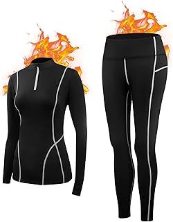 YUTYTH Womens Thermal Underwear Set - Sport Ski Base Layer for Women Ultra Soft Ladies Zip Long Sleeve Top & Long Johns Bottoms Set with Fleece Lined