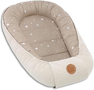 Babynest newborn baby bumper 90x50 cm - cocoon Handmade two-sided Cotton Waffle with babynest Beige with white stars