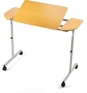 Tilting Over Bed & Chair Table, Height & Width Adjustable with Lockable Castors