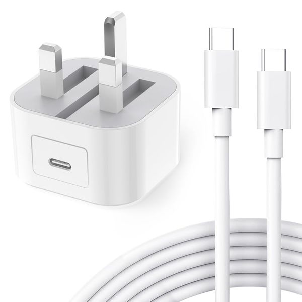 iPad Charger and Plug 20W USB C Fast Charger With 2M USB C Cable for iPad Pro 12.9" 2022-2025/11" 2021-2024, iPad Air 11" Gen 6th/10.9" Gen 4th/5th, iPad Mini 7th/6th, iPad 11th/10th Generation White