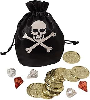 Amscan 840852-55 Pirate Treasure Coin Pouch Kit Fancy Dress Doubloons and Gems Prop (11cm x 13.5cm)