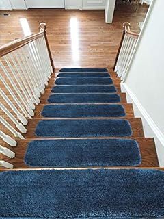 EMMAHOME New Luxury Microfiber Soft Carpet Stair Treads NON-SLIP MACHINE WASHABLE Mats/Rugs, 20x55cm (Blue, 13)