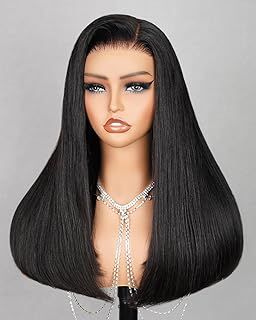 Salon-Quality Wear and Go Glueless Wig Human Hair 5x6 Pre Cut Lace Frontal Wig for Black Women 220% Density 12A Silky Straight Wig Upgraded Pre Plucked Bleached Knots Wig Human hair 16 Inch