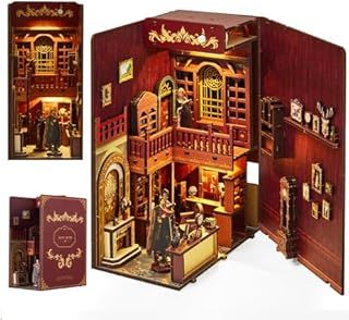 DIY Book Nook Kit for Adults with Unique Street Scene Design – 3D Wooden Puzzle Bookend with Tool Kit for Age 14+, Booknook Decor with Warm White LED Lighting, for Girls Women