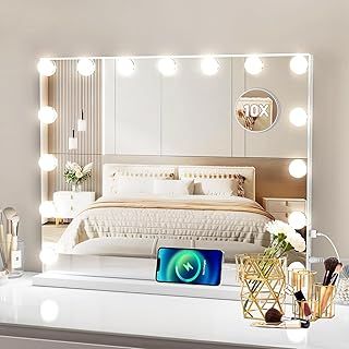 Hollywood Vanity Mirror with Lights, 58X48CM Light Up Mirror with 15 Dimmable Bulbs, Touchscreen Control & 3 Lighting Modes, Vanity Mirror for Bedroom Dressing Room, Tabletop & Wall Mounted