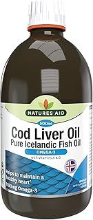 Natures Aid Cod Liver Oil Liquid 500ml - High Strength Omega-3 Fish Oil with Vitamins A & D - Supports Immune System Heart Health Brain Function and Vision - Non-GMO - Purity Guaranteed