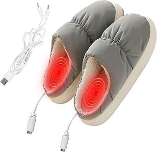 USB Heated Slippers, Foot Warmer Shoes Winter Office Warm Plush Slippers, Electric Heating Shoes for Women Men