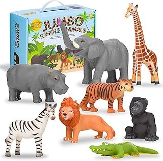 Learning Minds Jungle Animal Figures - Set of 8 Jumbo Zoo Animals For 1, 2, 3 Year Olds - Toy Safari Animals For Kids Age 18 Months Plus - Toys For 1 Year Old Boys - Suitable From 18 Months