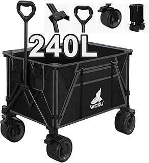 WOLTU Folding Garden Trolley, Festival Wagon, 120kg Weight Capacity with Universal Wheels, Oxford Fabric+Steel, Black+Grey