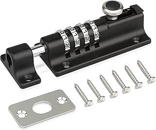 Door Lock Bolt Combination Lock Black Heavy Duty Sliding Gate Lock for Wooden Gates 120mm Stainless Steel with Anti Tampering Screws