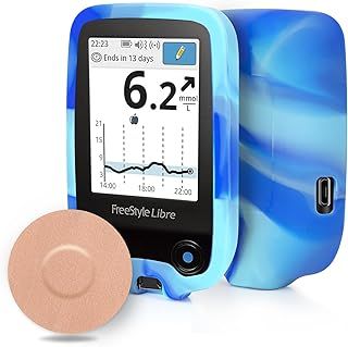 YOUSHARES Freestyle Libre 2 Reader Silicone Case with 20 Packs Beige Freestyle Libre 2 Sensor Patches Waterproof, Anti-drop Scratches Protective Cover for Freestyle Libre (Blue & White)