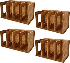 4 Pcs Wooden Desktop CD Storage Rack - 4 Sections CD & DVD Storage Racks - Small Book Storage (Cherry Wood Colour)