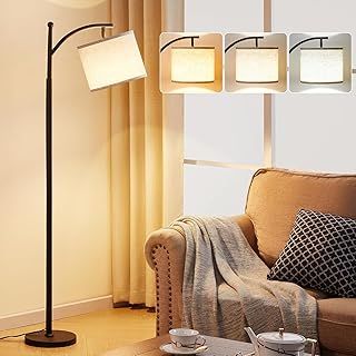 Aooshine Floor Lamps for Living Room, 60" Modern Arc Standing Lamp with 3 Color Temperatures, Beige Lampshade & Foot Switch, Standard Corner Lamp for Bedroom Office Dorm Room(9W Bulb Included)
