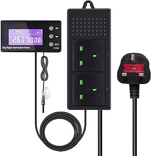 Reptile Digital Thermostat Temperature Controller with Timer, Heating/Cooling Temperature Controller Day/Night Timer Plug Thermostat for Refrigerator Brew Fan