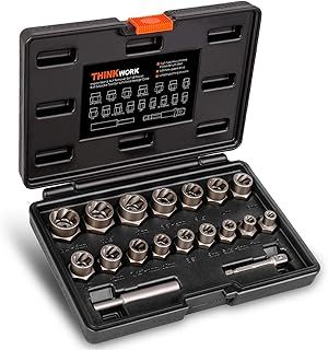 THINKWORK Bolt Extractor Set, 18 Pieces Impact Bolt & Nut Remover Set, Stripped Lug Nut Remover, Extraction Socket Set for Removing Damaged, Frozen, Rusted, Rounded-Off Bolts, Nuts & Screws