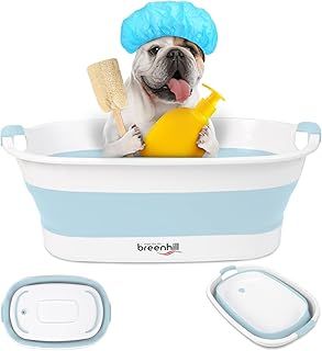 BREENHILL Collapsible Pet Bathtub with Water Drain Plug, Small Pets Portable Bath Tub for Puppy Small Dogs Cats, Portable & Space Saving Design, Blue