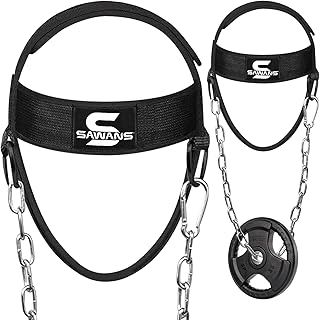 SAWANS Neck Trainer Neck Harness for Weight Sports Neck Stretcher Weight Lifting Belt Head Trainer Men Neck Back Pain Adjustable Head Harness Fitness, Bodybuilding, Strength Training
