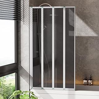 INMOZATA Black Shower Screen, 4 Panel Folding Bath Shower Screen, Over Bath Shower Screen Tempered Glass Panel Shower Screen, 800 * 1400mm