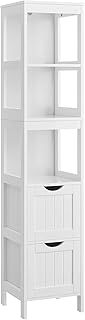 VASAGLE Bathroom Floor Cabinet, Freestanding Bathroom Storage Unit, with 2 Drawers, 3 Open Compartments, for Bathroom, Living Room, Kitchen, Modern Style, White BBC66WT