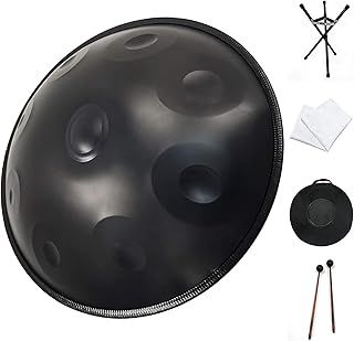 FYLZW Handpan Drum Instrument In D Minor 9 Notes 22 Inch Steel Hand Drum with Soft Hand Pan Bag, 2 Handpan Hammers, Handpan Stand, Dust Free Cloth