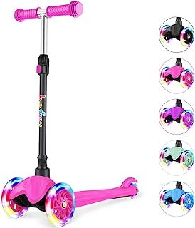 BELEEV 3-Wheel Scooter for Kids Age 2-6, Scooter for Toddlers Girls Boys Children, Adjustable Height, Lean to Steer, Light Up Wheels, Extra-Wide Deck