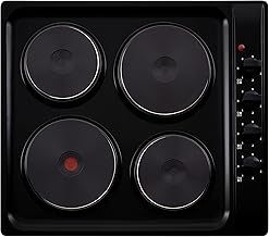 Cookology SEP602BK 60cm Cooktop Solid Plate Electric Hotplate Hob in Black - 4 Cooking Zones - Built-in Worktop - 6 Heat Settings - Rotary Dials