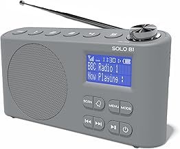 Solo B1 Grey Portable DAB/DAB+ Digital Radio – Bluetooth, Dual Alarm, Rechargeable Battery & Mains, 80 Presets, AUX & Headphone Input, Sleep Timer
