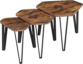 VASAGLE Nesting Coffee Table, Set of 3 End Tables for Living Room, Stacking Side Tables, Sturdy and Easy Assembly, Steel Frame, Industrial Style, Rustic Brown and Black LNT14BX