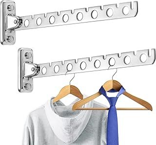Hiceeden 2 Pack 16 Hangers Wall Mounted Clothes Hanger Rack, 12 Inch Stainless Steel Laundry Drying Rack Collapsible, Folding Wall Dryer Racks Hanger for Indoor&Outdoor Use