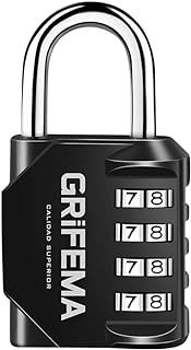 GRIFEMA Combination Padlocks with 4 Digit Code, Locker Padlock Outdoor Heavy Duty Weatherproof for School Gym Locker cabinet, Garage, Gate, Shed GA1001-1 (1 PACK), Black