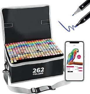 262 Alcohol markers, Art Markers Pens Set with App, Dual Tips Artists Marker Gift for Stundent Kids Adult Artists Drawing Coloring Illustration Graphic Designing with Carrying Case
