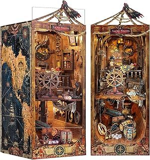 Quanquer DIY Book Nook Kit for Adults_with Dust Cover and LED Light 3D Wooden Miniature Dollhouse Book Nook Fantasy_Creativity Gift for Teens(Age of Sail)