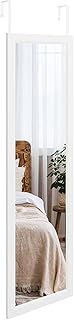 Dripex Over Door Mirror Full Length, 110 x 33cm Wall Mounted Mirror Door Hung Mirror for Bathroom/Bedroom/Wardrobe - Toughened Glass, White