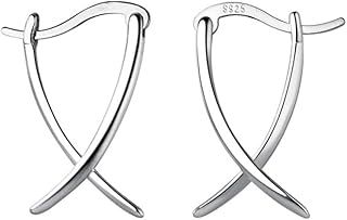 SLUYNZ 925 Sterling Silver X Hoop Earrings for Women Teen Minimalist Hoop Earrings Huggie