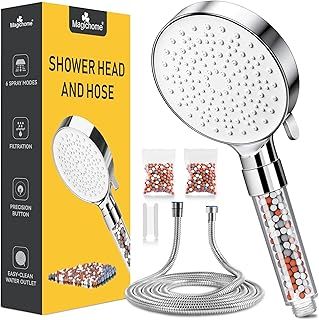 Ionic Shower Head and 2M Hose, Newest 6 Modes High Pressure Universal Filter Shower Head for Hard Water Low Water Pressure with Extra Replaceable Accessories