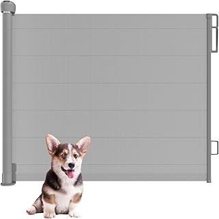 Stair Gate For Baby, Metal Extra Wide Baby Gate Mesh Retractable Stair Gate Stairways/Hallways/Indoor/Outdoor, One Hand Operation, Safety Locking Mechanism, 130cm * 88.9cm (L*W), Grey