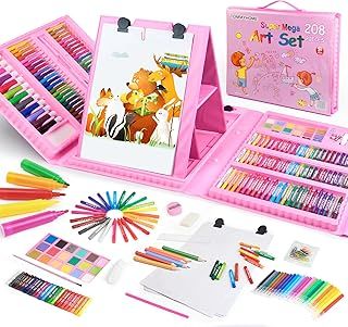 TOMMYHOME Drawing Kit 208PCS Deluxe Colouring Art Set for Kids 6-12 Drawing & Painting Set with Watercolour Drawing Colouring Pencils for Children Kid