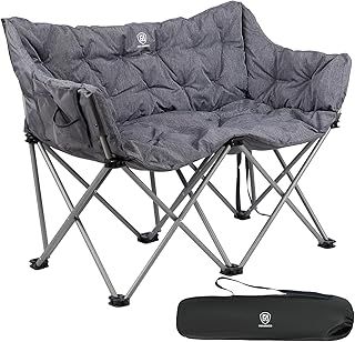 EVER ADVANCED Camping Chair Double for Adults 6cm Padded 320kg Folding 2 Seater Sofa with Side Pocket Dining Garden Chair Outdoor Heavy Duty Luxury Fishing Chair Portable Oversized Comfy