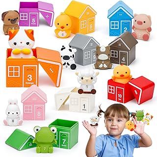 HappyGoLucky Toddler Toys for 1 2 3 Year Old Boys Girls, Farm Animals for 1-4 Year Old Girl Gifts Baby Travel Toys 1st Birthday Gifts for Girls Boys Montessori for 1-3 Year