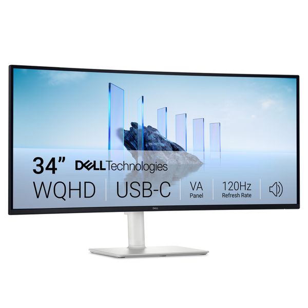 Dell 34 Plus USB-C Monitor - S3425DW, WQHD (3440x1440), 21:9 Curved, 120Hz, VA, 1ms, AMD FreeSync Premium, HDR10, Height Adjust, Built-in Speakers, 2 USB-C, 2 HDMI, 3 Year Warranty