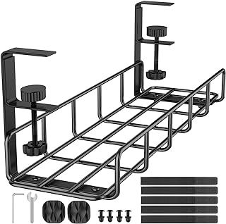 REFLYING Under Desk Cable Management No-Drill Cable Basket Metal Wire Cable Tray for Managing Cables and Power Strips, Black, 1 Pack