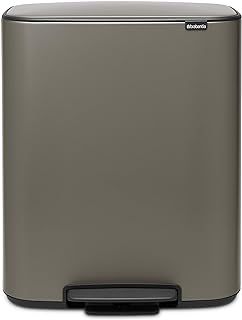Brabantia Bo Pedal Bin - 2 x 30L Inner Buckets (Platinum) Large Waste/Recycling Kitchen Bin - Soft Closing Lid