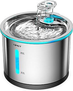 Cat Water fountain, Stainless Steel 1.5L Dog Drinking Fountain, Ultra Quiet Automatic Water Dispenser for Cats and Dogs, Dishwasher Safe Pet Water Fountain with LED Light, WF210